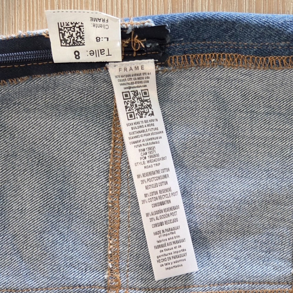 Frame The 70s Patchwork Blue Denim Mini Skirt Raw Hem Womens Size 8 - Picture 8 of 8
